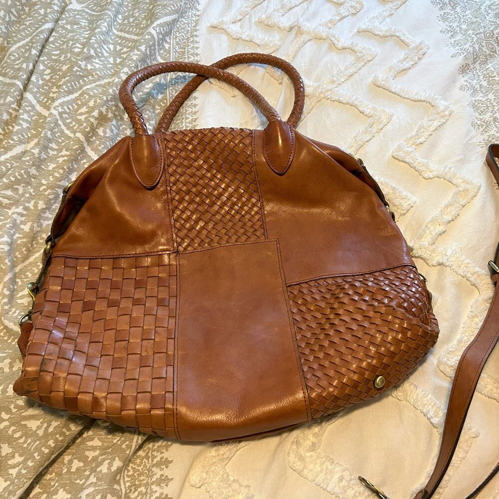 Patrick Nash XLarge Leather Woven Handbag with additional long strap